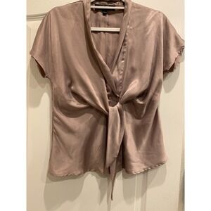 Taupe Satin Tie Fron Blouse Sz Small by Kasper Excellent Condition